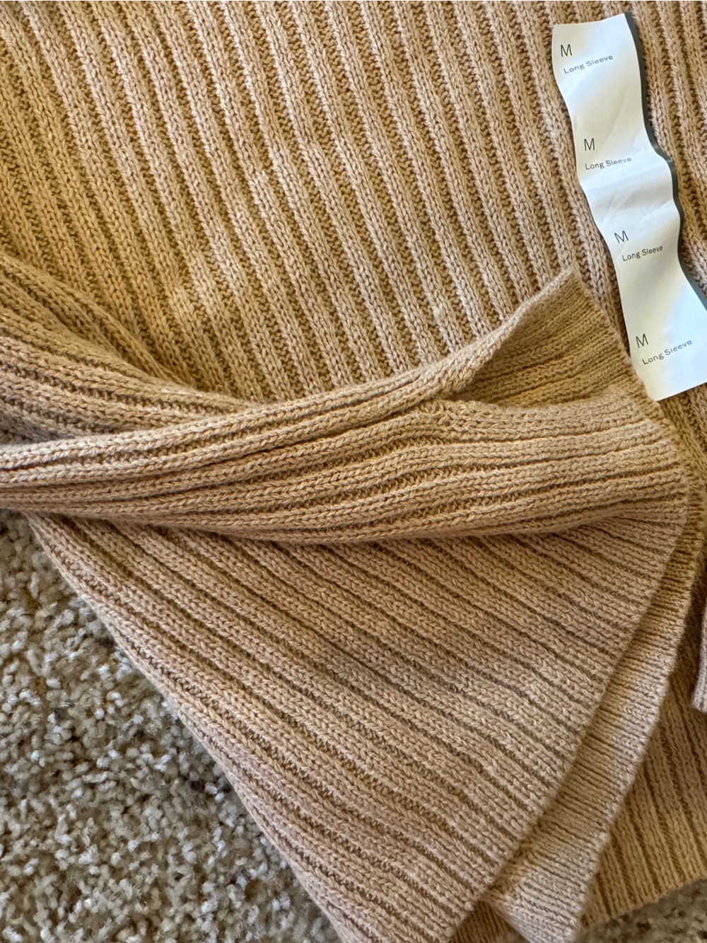 wild fable Ribbed V-Neck Long Sleeve Sweater in Beige - Picture 3 of 3